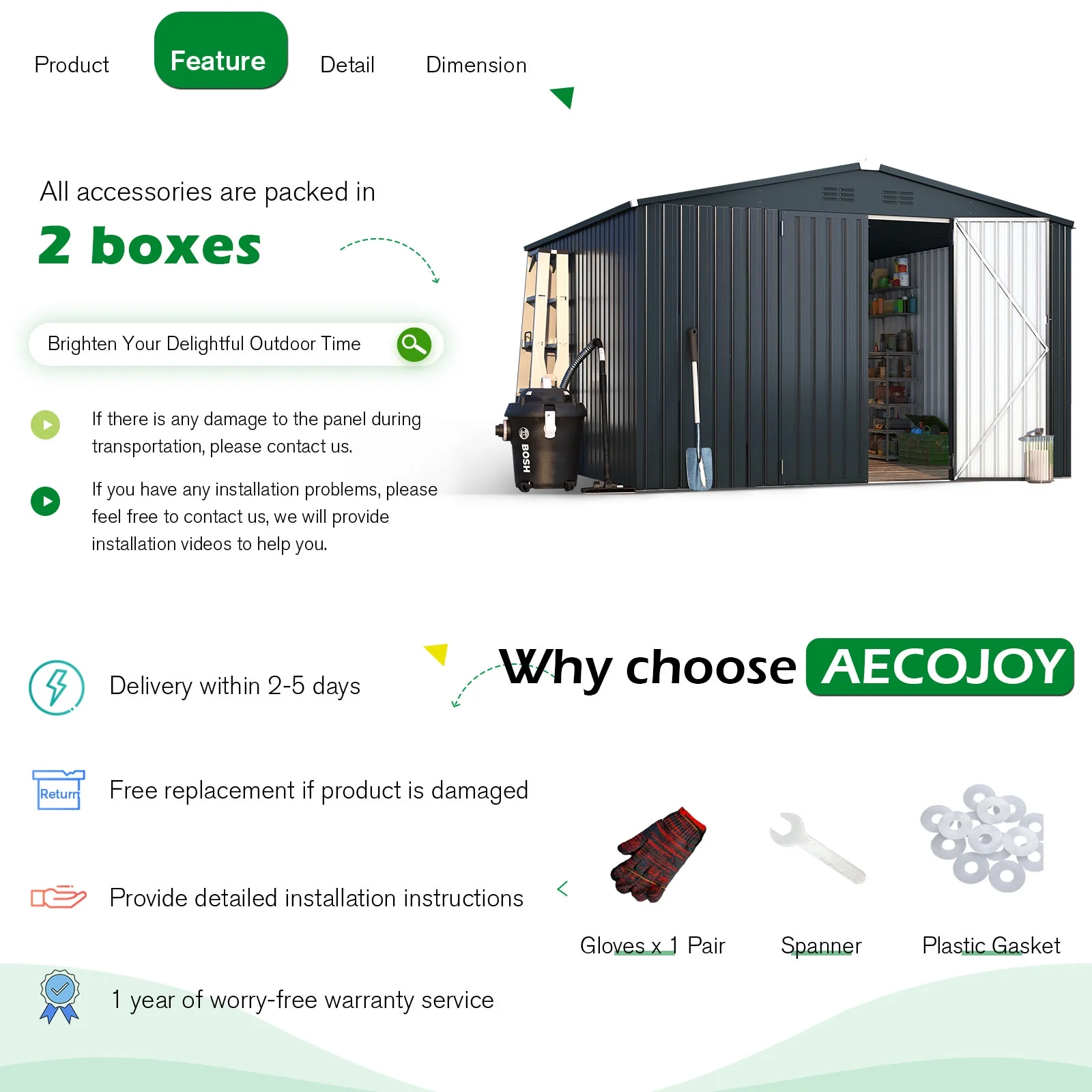 AECOJOY 10' x 12' Outdoor Metal Storage Shed with Lockable Door for Backyard in Gray