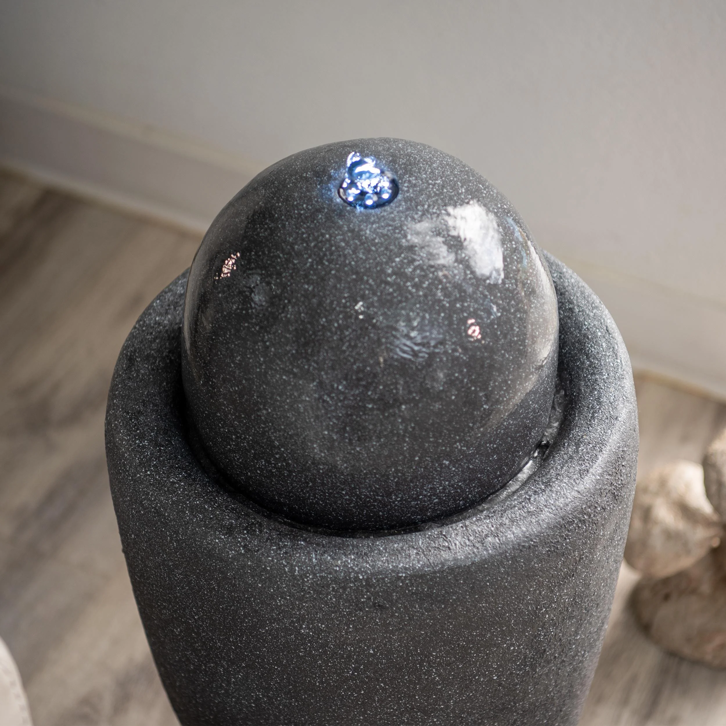 XBrand 25.98"W Round Stone Indoor/Outdoor Modern Stone Textured Sphere Water Fountain w/LED Lights, Ball Water Fountain Decor, Garden Sphere Fountain