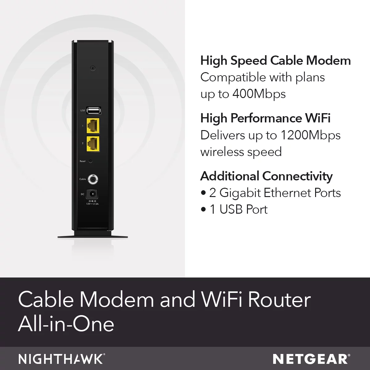 NETGEAR - AC1200 DOCSIS 3.0 Cable Modem + WiFi Router, 1.2Gbps (C6230)