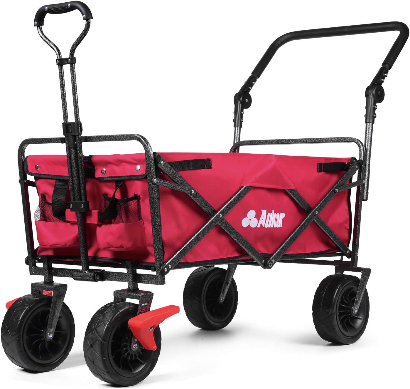 AUKAR Collapsible Canopy Wagon - Heavy Duty Utility Outdoor Garden Cart - with All Terrain Wheels, Adjustable Handles , for Shopping, Picnic, Camping