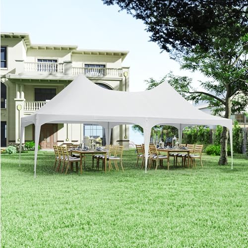 EROMMY 26x19ft Party Tent, White Wedding Tent, Decagonal Heavy Duty Canopy with 8 Removable Sidewalls, 8 Church Windows and 2 Pull-Back Doors