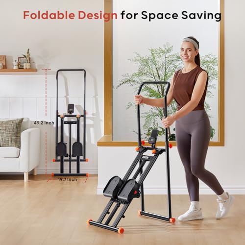 Foldable Stair Stepper Machine - Vertical Stair Climber for Home Gym, Full-Body Cardio Workout Equipment with Adjustable Handlebar & Pedals