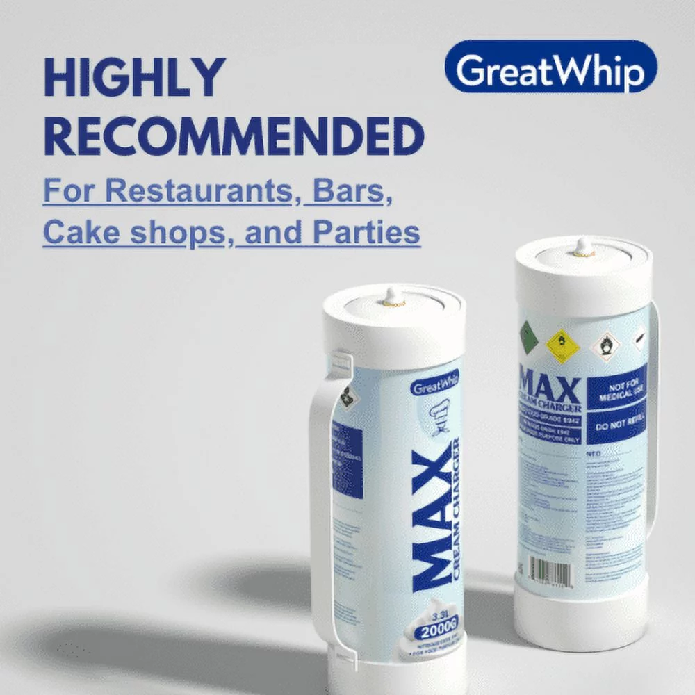 GreatWhip N2O Whipped Cream Chargers 3.3L/2000g Tank Whipped Cream Whippers(2 Cylinders)