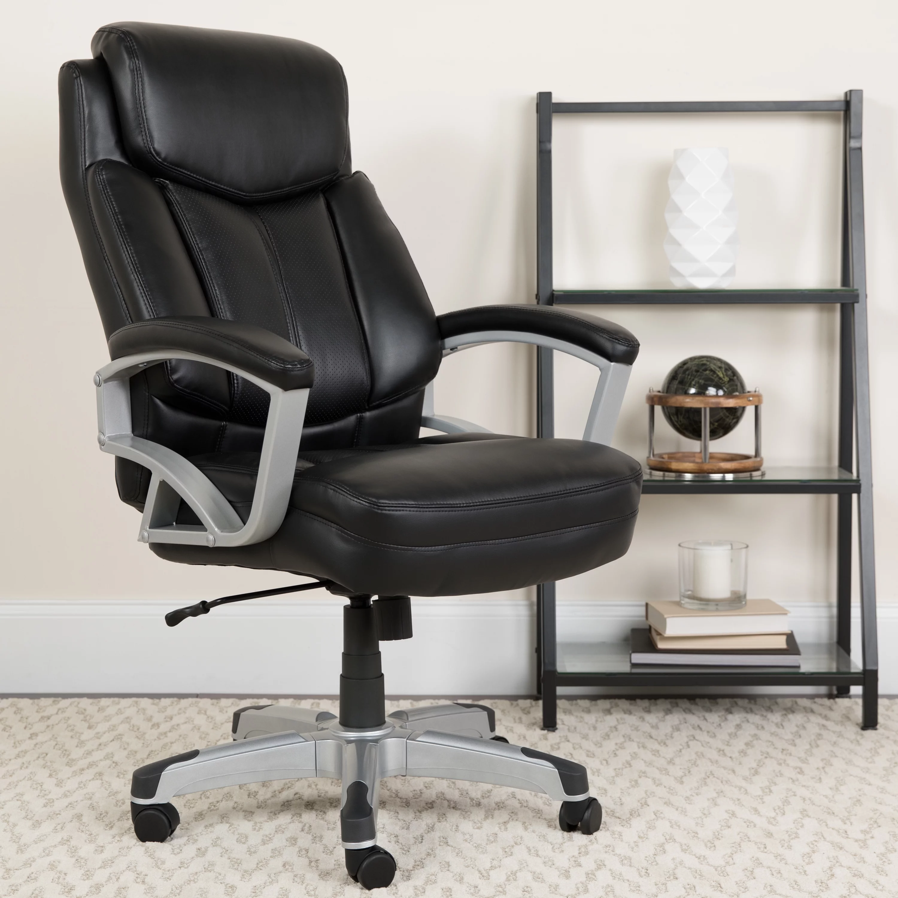 BizChair Big & Tall 500 lb. Rated Black LeatherSoft Executive Swivel Ergonomic Office Chair with Arms