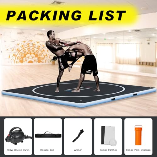 Inflatable Wrestling Mat for Adults/Kids - Thicken PVC Grappling Mat with Air Pump, Portable MMA/BJJ/Judo/Gymnastics Training Mat (5FT/10FT)