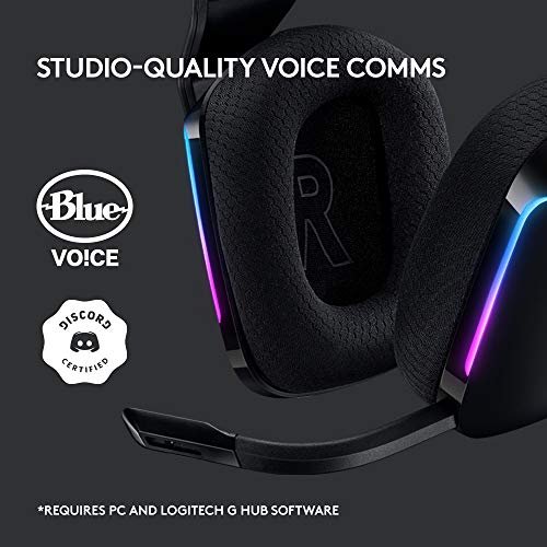 Logitech G733 Lightspeed Wireless Gaming Headset, Suspension Headband, Lightsync RGB, Blue VO!CE Mic, PRO-G Audio – Black, Gaming Headset Wireless