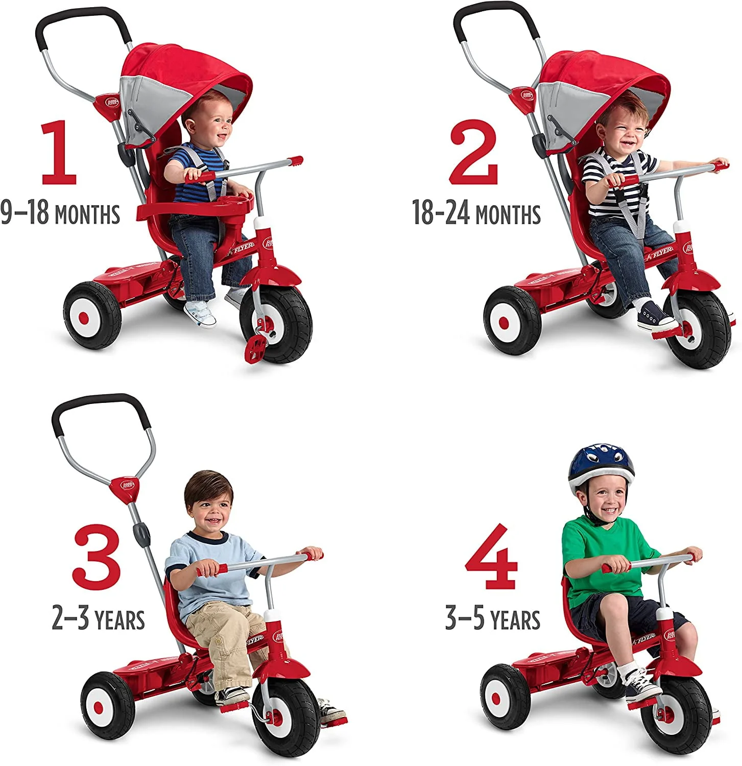 Radio Flyer, All-Terrain 4-in-1 Stroll 'N Trike, Air Tires, Red