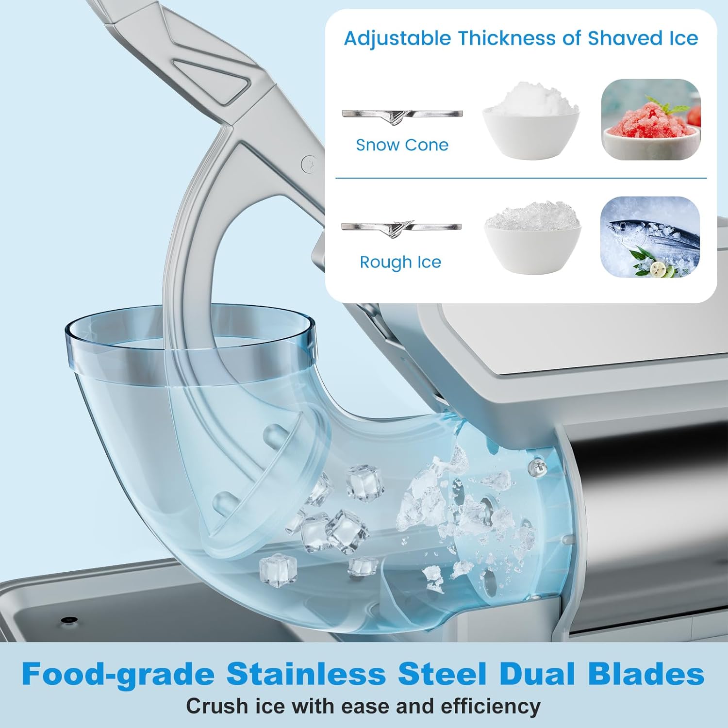 120V Commercial Shaved Ice Machine 660 LBS/H, ETL Approved 300W Snow Cone Machine with Dual Blades, Safety On/Off Switch, Electric Ice Crusher