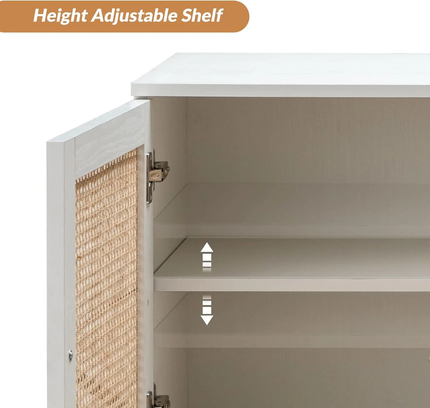 Sideboard Buffet Cabinet,Kitchen Accent Storage Cabinet With Adjustable Shelves & 3 Rattan Decor Doors