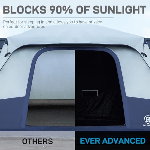 EVER ADVANCED 10 Person Camping Blackout Tent, Multi Room Tent for Family, Large Tents with Rainfly and Carry Bag, 2 Doors, Water-Resistant