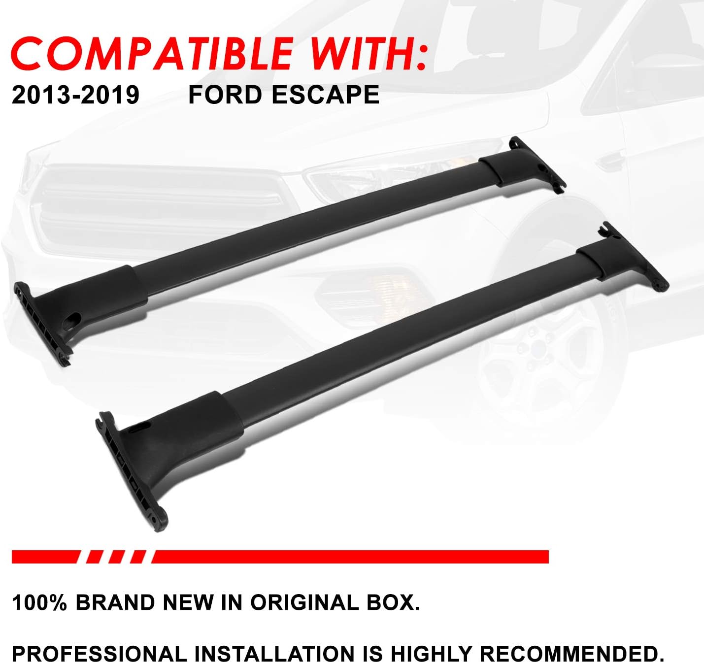 OE Style Matte Black Aluminum Roof Rack Rail Cross Bars w/ABS Mounting Brackets Compatible with Ford Escape 13-19