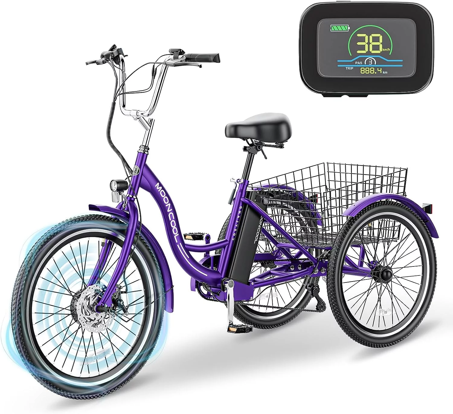 Mooncool 24 26 3 Wheel Electric Tricycle for Adults