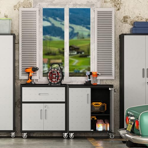 Metal Garage Storage Cabinet with Wheels,Locking Rolling Tool Cabinet with Drawers and Shelves for Home, Office, Garage & Workshop