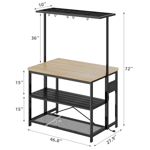 Kitchen Island with Storage, Bakers Rack with Power Outlet, Island Table for Kitchen,3 Tier Microwave Stand Oven Shelf,Large Coffee Bar Table