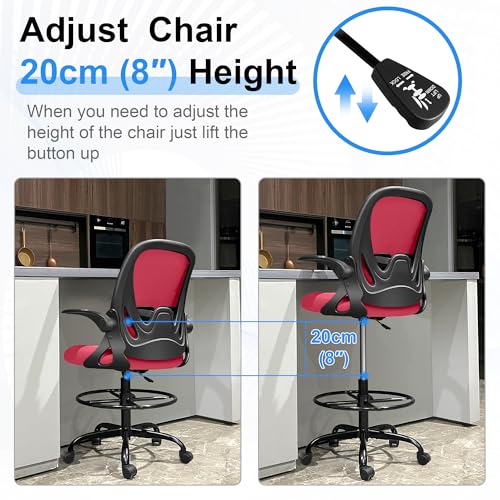 Primy Drafting Chair Tall Office Chair with Flip-up Armrests Executive Ergonomic Computer Standing Desk Chair with Lumbar Support and Adjustable