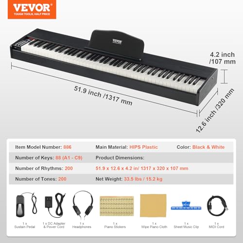 VEVOR Weighted Digital Piano, 88 Key Fully Weighted Keys