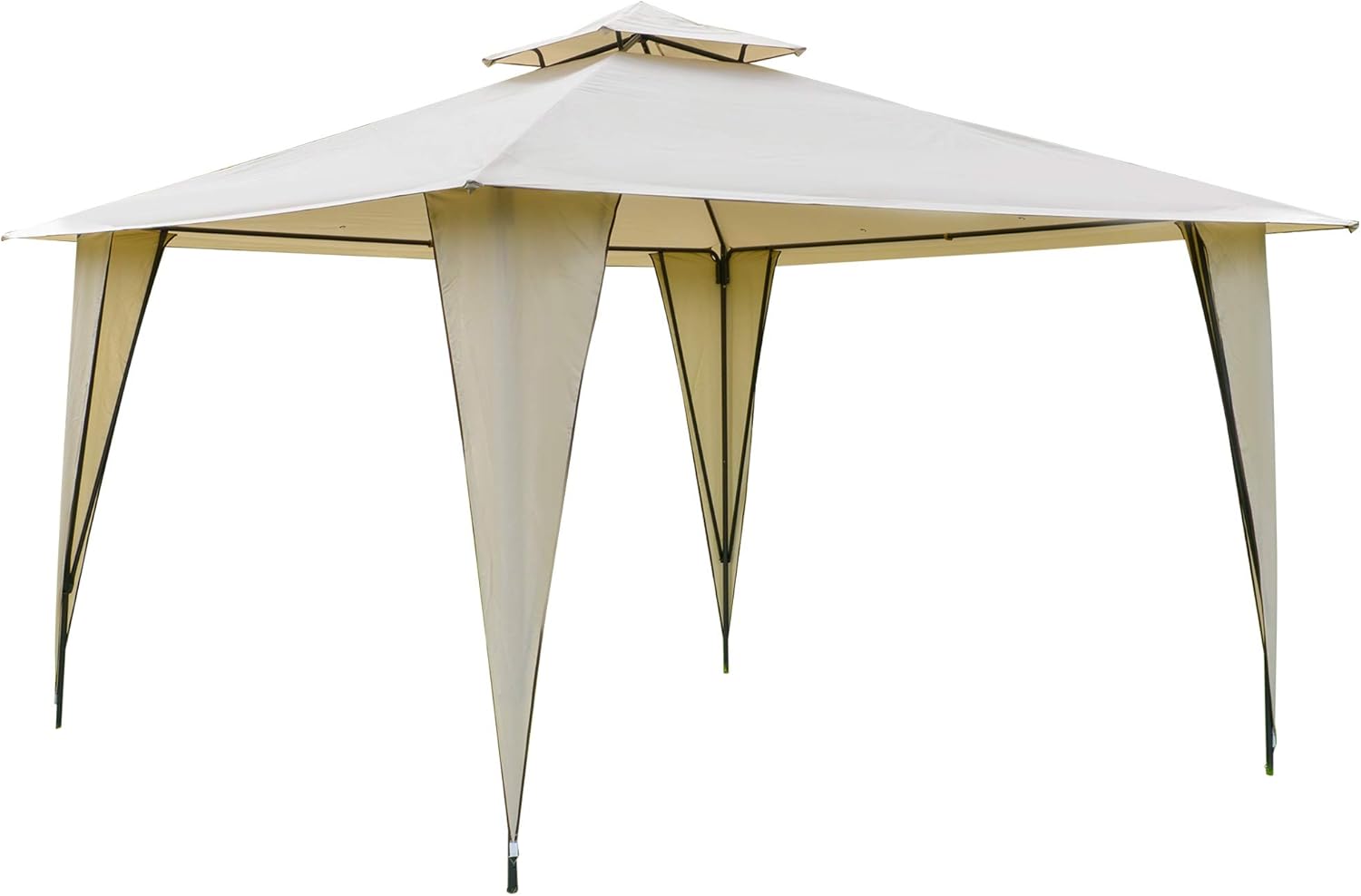Outsunny 12' x 12' Outdoor Canopy Tent Party Gazebo with Double-Tier Roof, Steel Frame, Included Ground Stakes, Beige