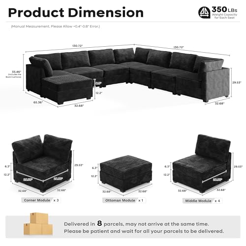ovios 130.7" Modular Sectional Sofa Couch, U-Shaped Cloud Couches with 2 Ottomans Chaise