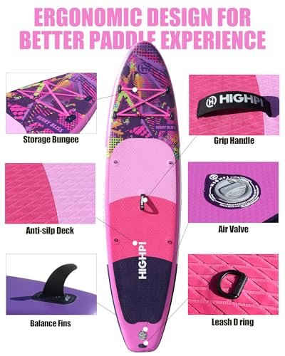 Highpi Inflatable Stand Up Paddle Board Premium SUP Accessories, Backpack, Wide Stance, Surf Control, Non-Slip Deck, Leash, Paddle and Pump
