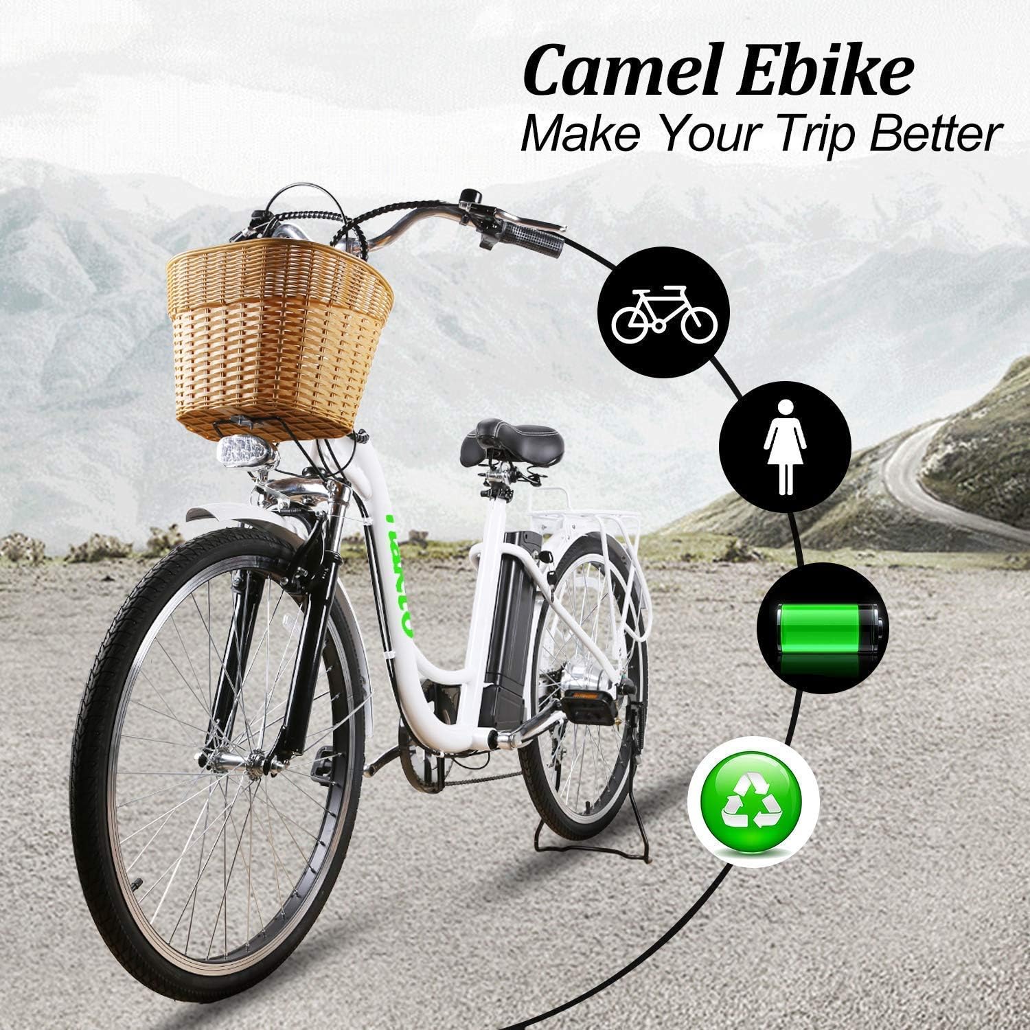 NAKTO 26 250W Cargo Electric Bicycle Sporting Shimano 6 Speed Gear EBike Brushless Gear Motor with Removable Waterproof Large Capacity 36V10A Lithium