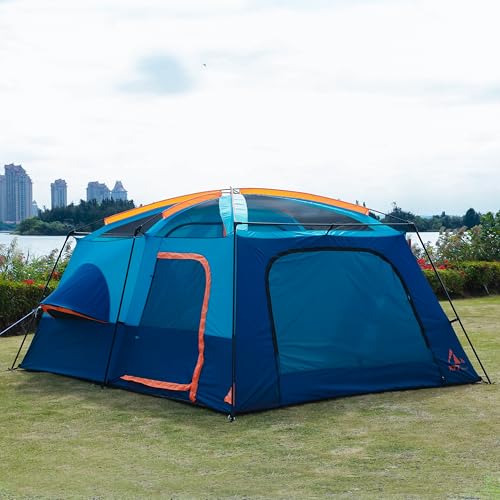 KTT Extra Large Tent 10-12-14 Person(Style-B),Family Cabin Tents,2 Rooms,3 Doors and 3 Windows with Mesh,Straight Wall,Waterproof,Double Layer