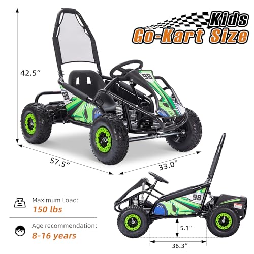 Kids Electric Drift Go Kart, Crazy High Speed Racing ATV, Peak 1200W Powerful Brushless Motor, 48V 12Ah Battery, 4-axis Suspension, 3 Speed Modes