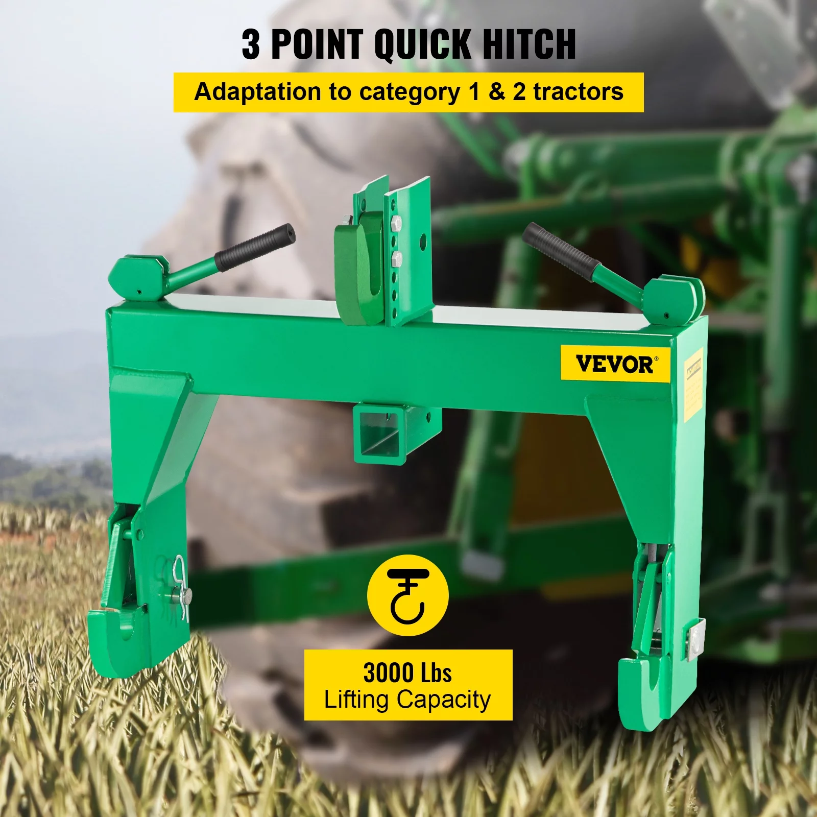 VEVORbrand 3-Point Quick Hitch, 3000 lbs Lifting Capacity Tractor Quick Hitch, Adaptation to Category 1 & 2 Tractors