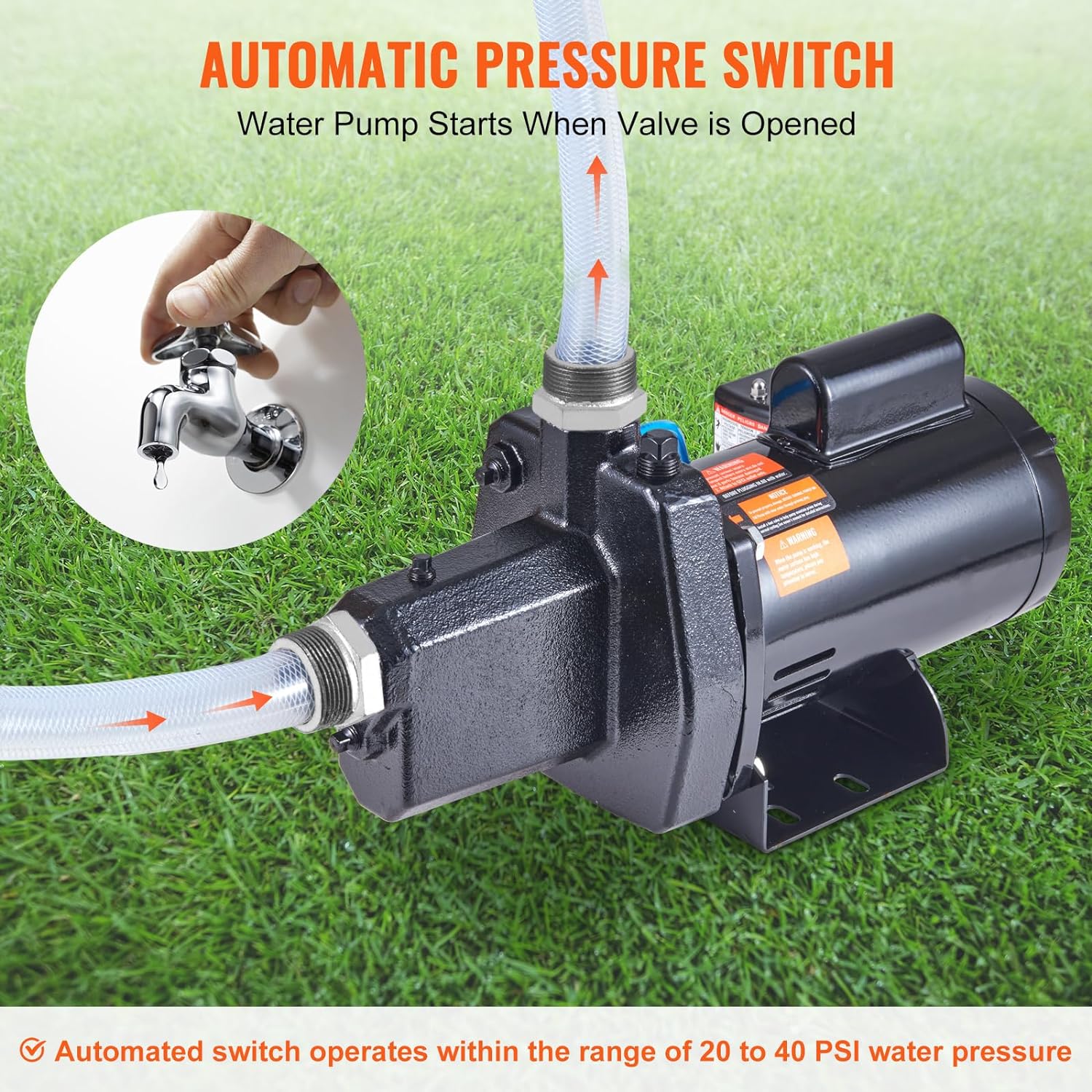 VEVOR 1.5 HP Cast Iron Sprinkler/Irrigation Pump, 115/230 Volt, 66 GPM 3450 RPM Shallow Well Jet Water Pump Booster