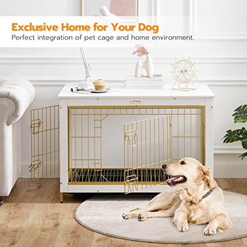 HOOBRO Dog Crate Furniture, 38.6" Large Dog Kennel Indoor, Wooden Cage with Pull-Out Tray