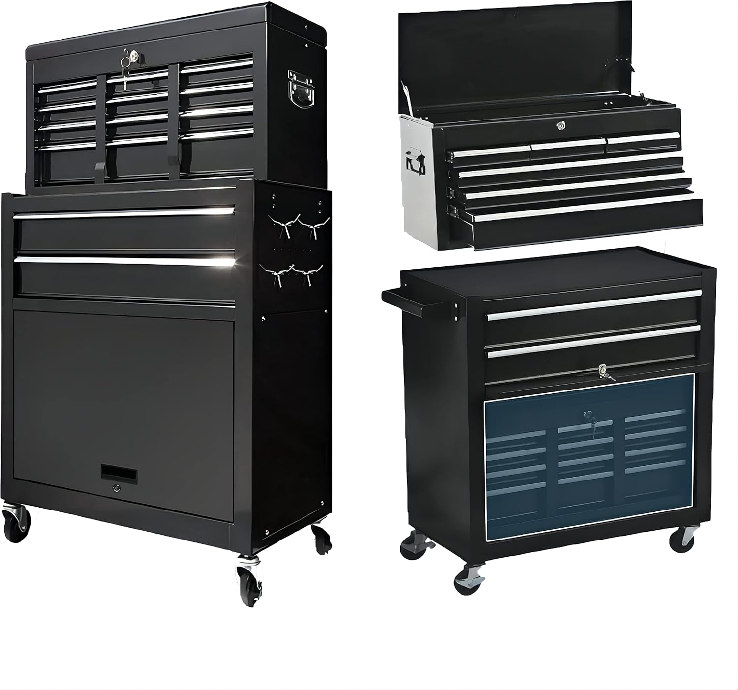 High Capacity 8-Drawer Tool Chest Rolling Tool Box with 4 Wheels, Portable Tool Box Organizer, Tool Chest Cabinet with Lock