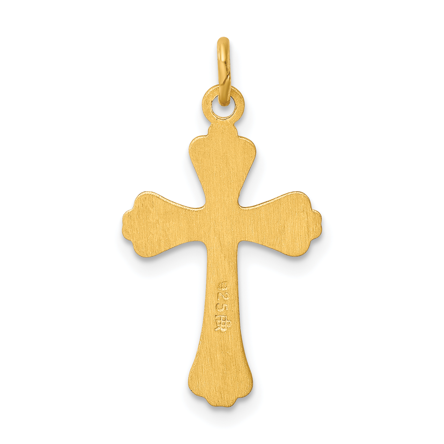 Carat in Karats Sterling Silver Polished Finish 24K Cross Charm Pendant (25mm x 13mm) With Sterling Silver Rope Chain Necklace 20''