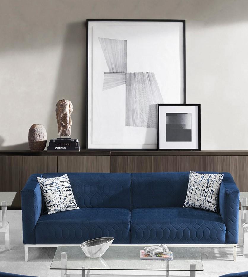 Modern Dark Blue Fabric Sofa & Loveseat Set 2 Pcs American Eagle AE3802