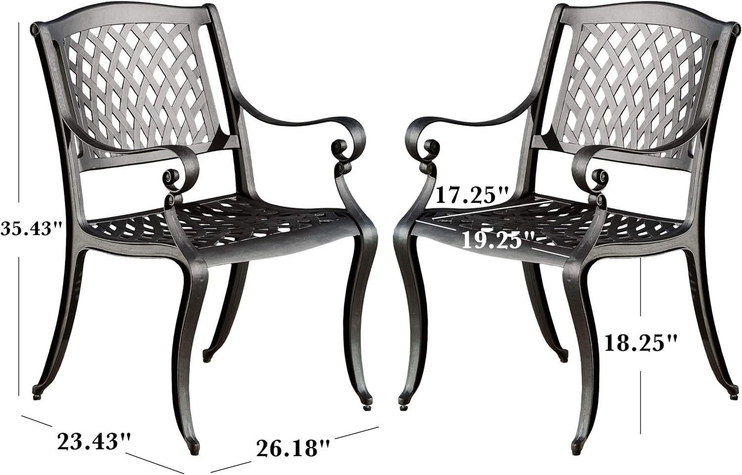 Christopher Knight Home Hallandale Outdoor Cast Aluminum Chairs, 2-Pcs Set, Black Sand