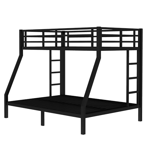Heavy Duty Bunk Bed Frame with Ladder, Twin XL Over Twin XL Bunk Beds with Safety Guardrails, Adults Bunk Beds with Noise-Reducing Rubber Stoppers