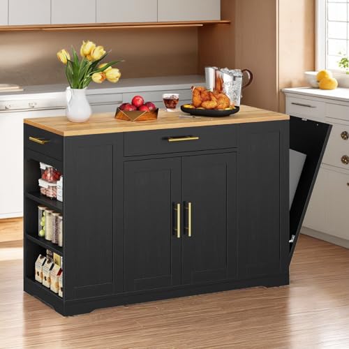 YITAHOME 53 inch Large Rolling Kitchen Island with Trash Can Storage Cabinet