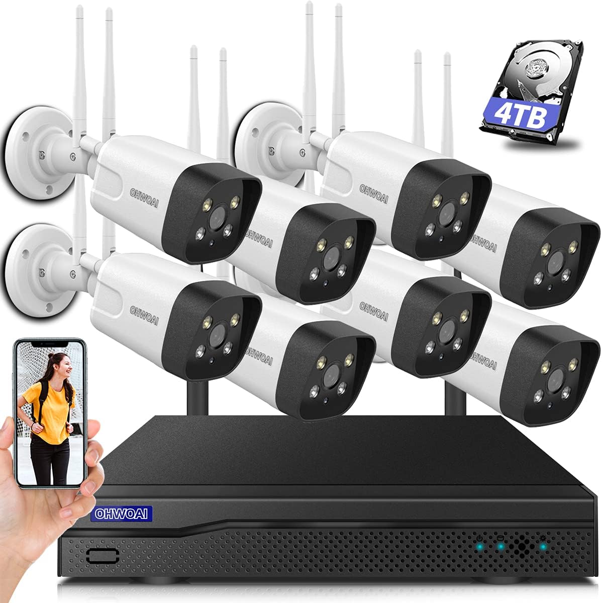 【3K 5.0mp&60 Days Storage】Wireless Security Camera System,8Pcs 5.0MP CCTV Home Wi-Fi IP Cameras,8 Channel NVR