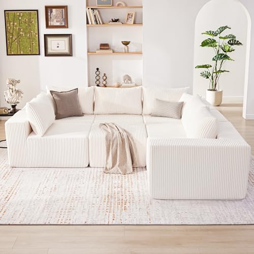 107.4" Cloud Couch Sectional, Modular Sofa with Deep Seat, Plush Corduroy L Shaped Boneless Couch, Convertible Sectional Couches for Living Room