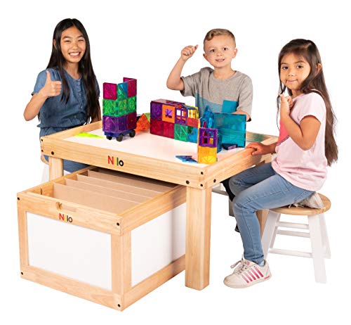 NILO Kids Play Table Set with 2 Compatible Lego Duplo Detachable Two-Sided Baseplates/Boards/Mats (N34 Activity Table without Holes