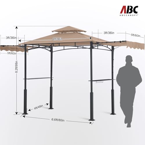 ABCCANOPY 8x5 Grill Gazebo - Outdoor BBQ Canopy Shelter with Led Light for Patio Backyard Grilling (Dark Gray)