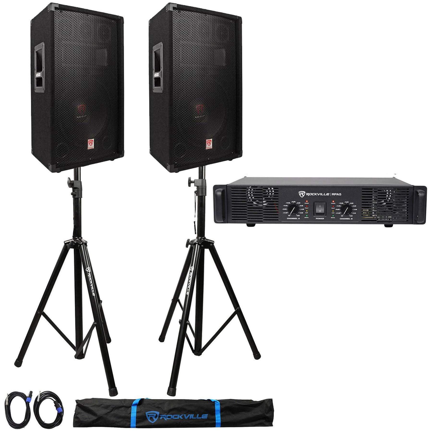 2 Rockville Rsg12.4 12 1000W DJ Speakers+RPA5 1000W Amplifier+Stands+Cables+Bag 931