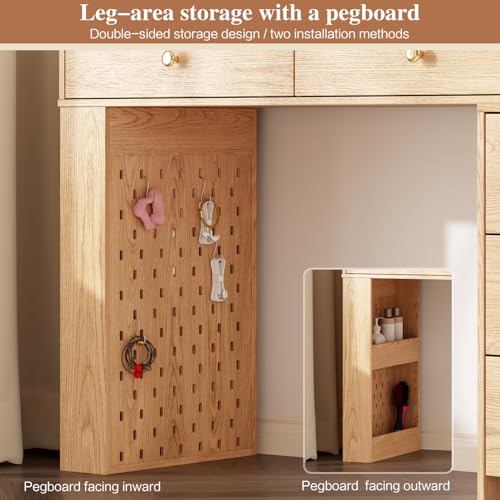 Large Makeup Vanity Desk with Mirror and Lights, Vanity Desk with 8 Drawers & Storage Shelves, Vanity Table with Power Outlet