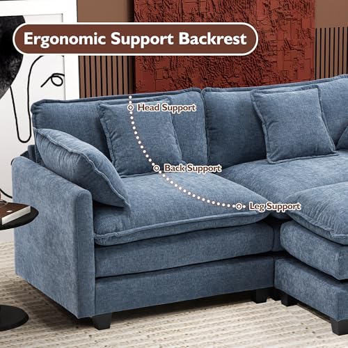 Ihanherry 111.4" U Shaped Modern Cloud Sofa Modular Sectional Couch with 2 Ottoman, 5-Seat Chenille Deep Seat Sofa with Pillow for Living Room