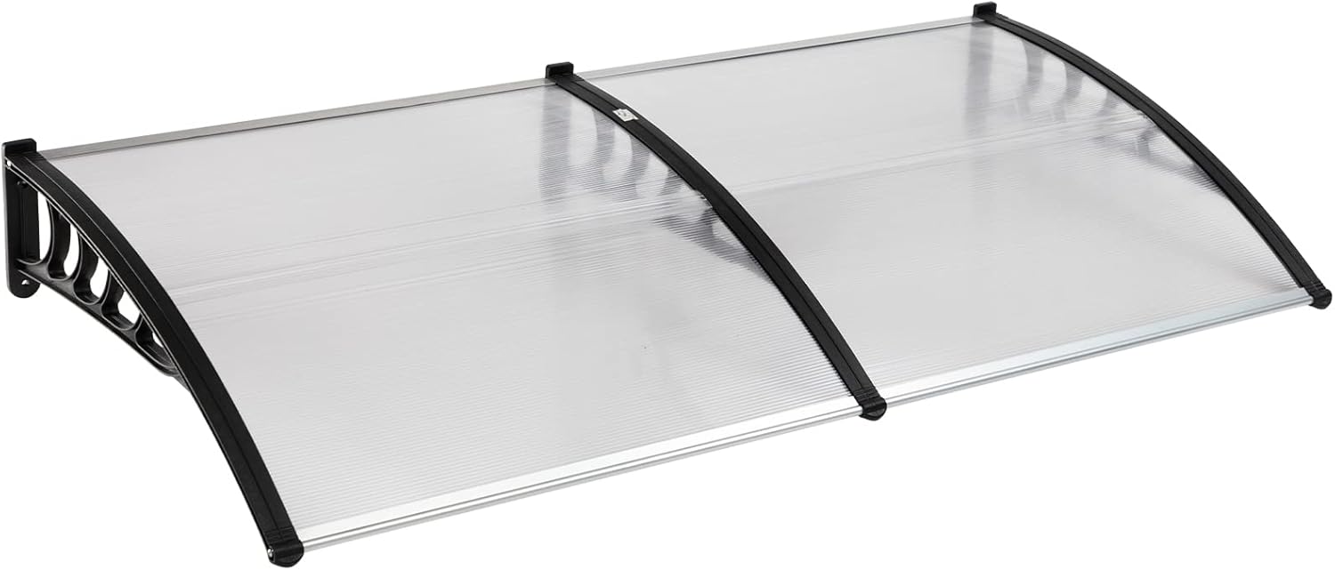 MATICO 79 Outdoor Clear Door Awning Patio Window Cover Polycarbonate Rain & Snow Protection, Modern Black Hollow Sheet with UV Protection Cover