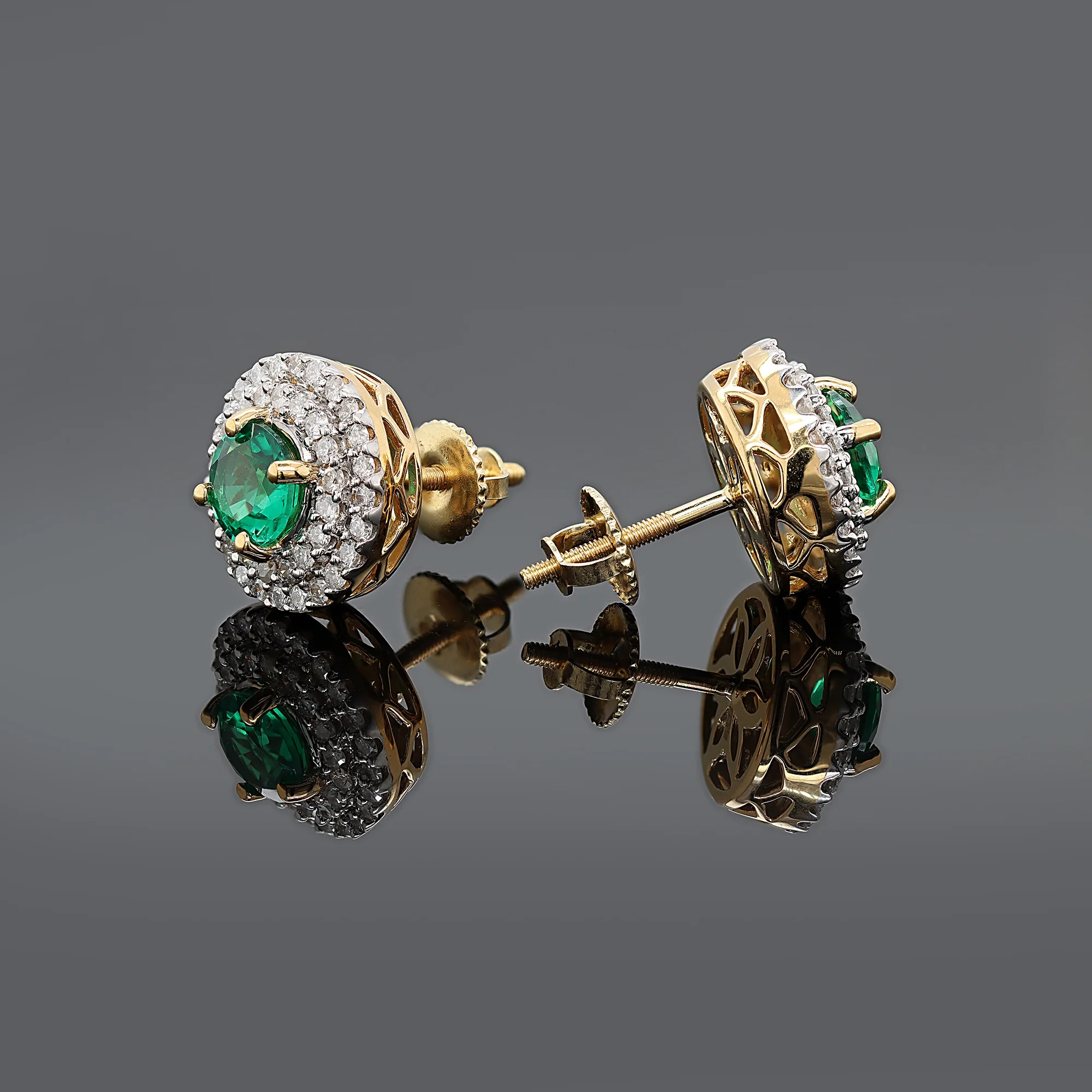 3 Carat Round Green Emerald and Natural Diamond Double Halo Stud Earrings Jewelry Gift for Female Girls Teen in 18K Yellow Gold Plated (3 Cttw