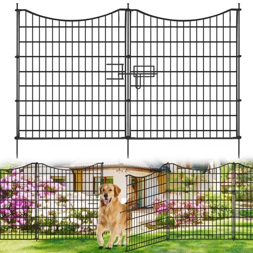 18 Panels No Dig Decorative Fence with Gate, 33 in(H) X 40.5 ft(L) Tall Garden Fence Animal Barrier, Rustproof Metal Wire Edging Border
