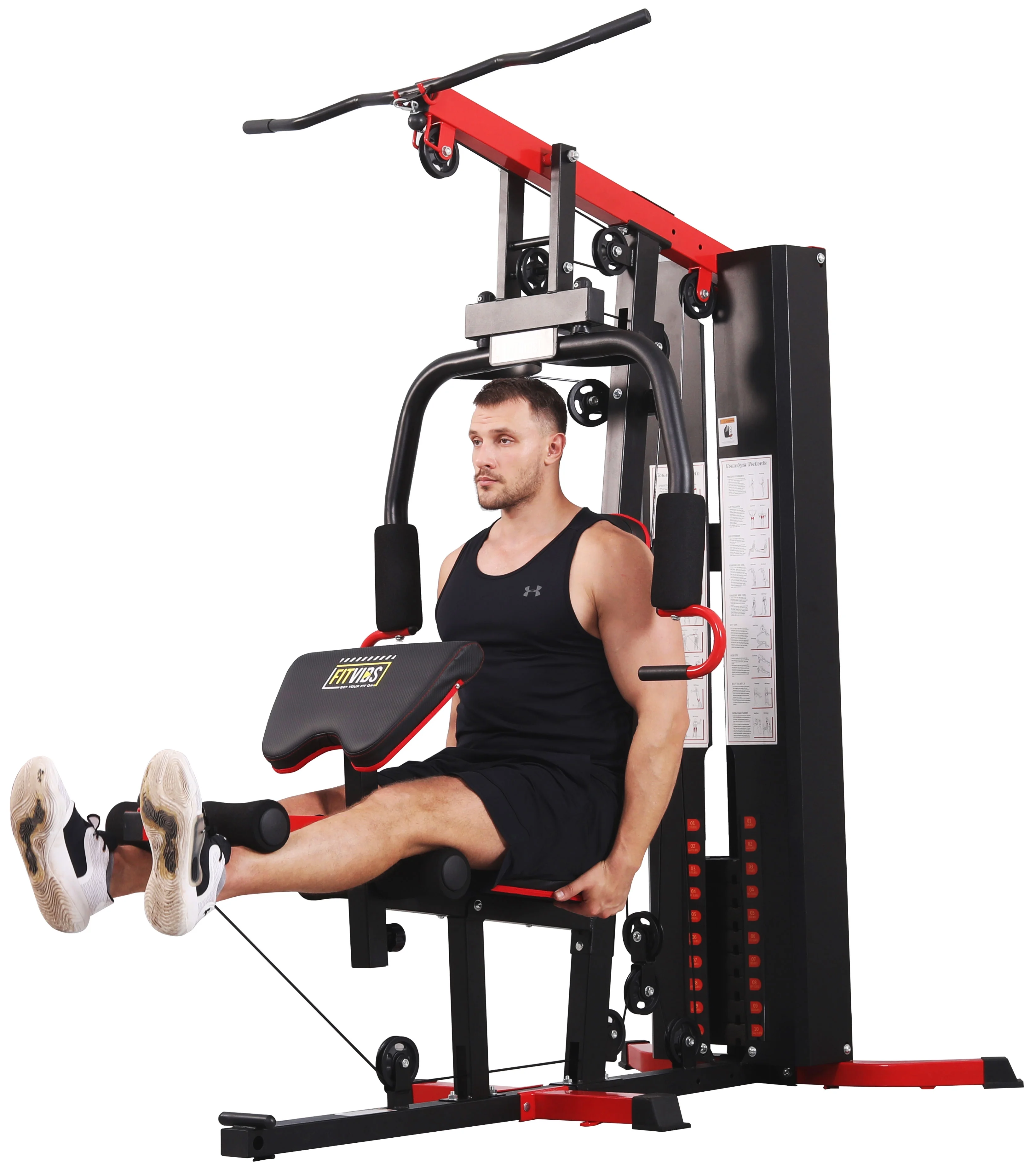 Fitvids LX750 Home Gym System Workout Station with 330 Lbs of Resistance, 122.5 Lbs Weight Stack, One Station