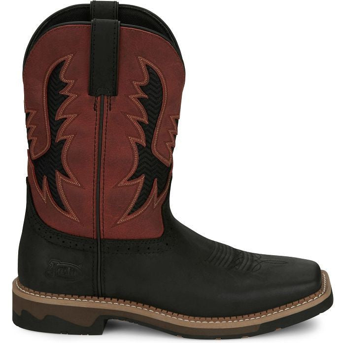 Justin Men’s Bolt 11″ Square Toe Western Work Boot -Black- SE4116