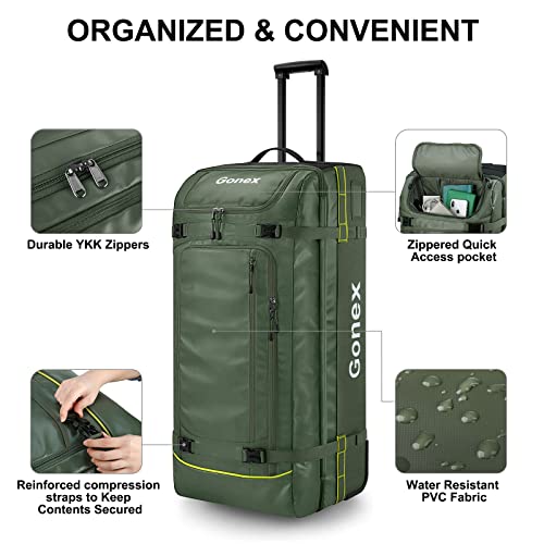 Gonex Rolling Duffle Bag with Wheels, 100L Water Repellent Large Wheeled Travel Duffel Luggage with Rollers 33 inch, Black