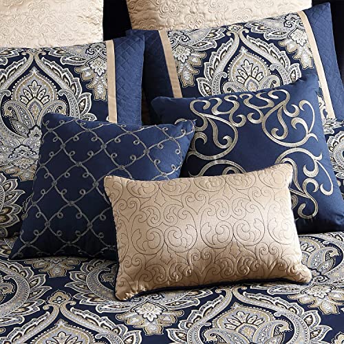 Riverbrook Home 100% Polyester Comforter Set, Queen, Hillcrest - Ivory/Gold, 9 Piece Set