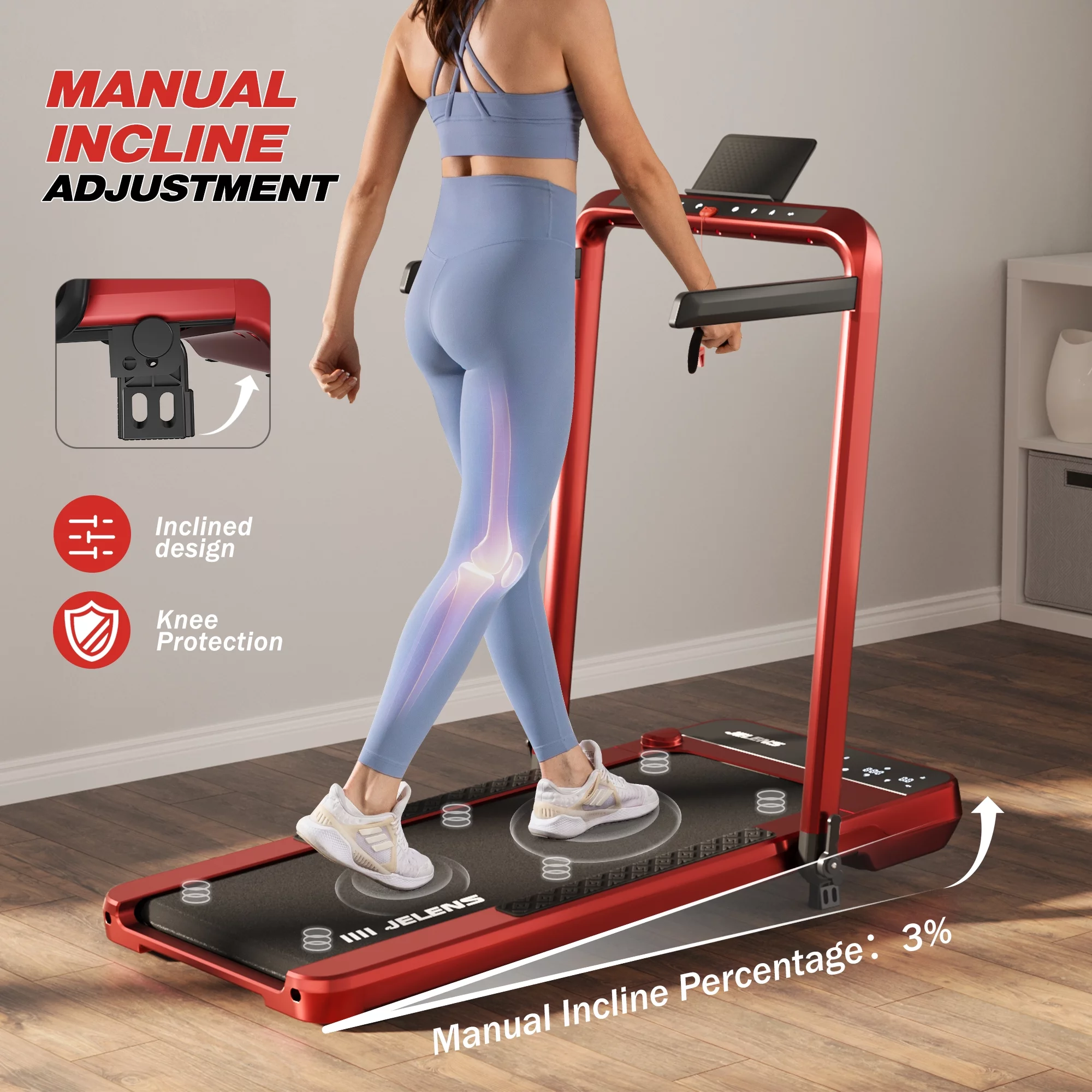 JELENS 2 in 1 Incline Treadmill Under Desk Walking Pad 2.5HP Home Folding Treadmills with Gesture Sensing Control